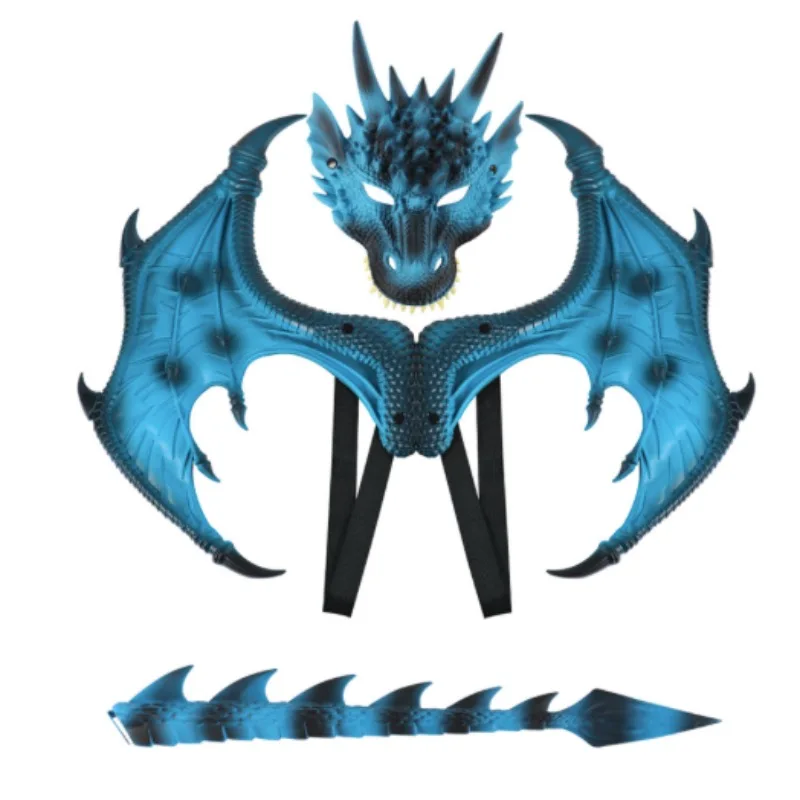 

Halloween Festival Children Dragon Mask Wings Tail Kids Boy Girl Cosplay Anime Dress Up Suit Props Stage Play Show Accessories