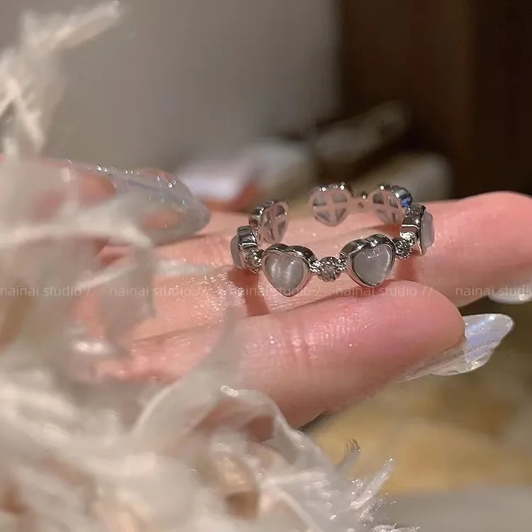 2023 Y2K Crystal Rings Kpop Heart Adjustable Ring Irregular Geometry Punk Vintage Rings Set for Women Girls Fashion Jewelry Gift