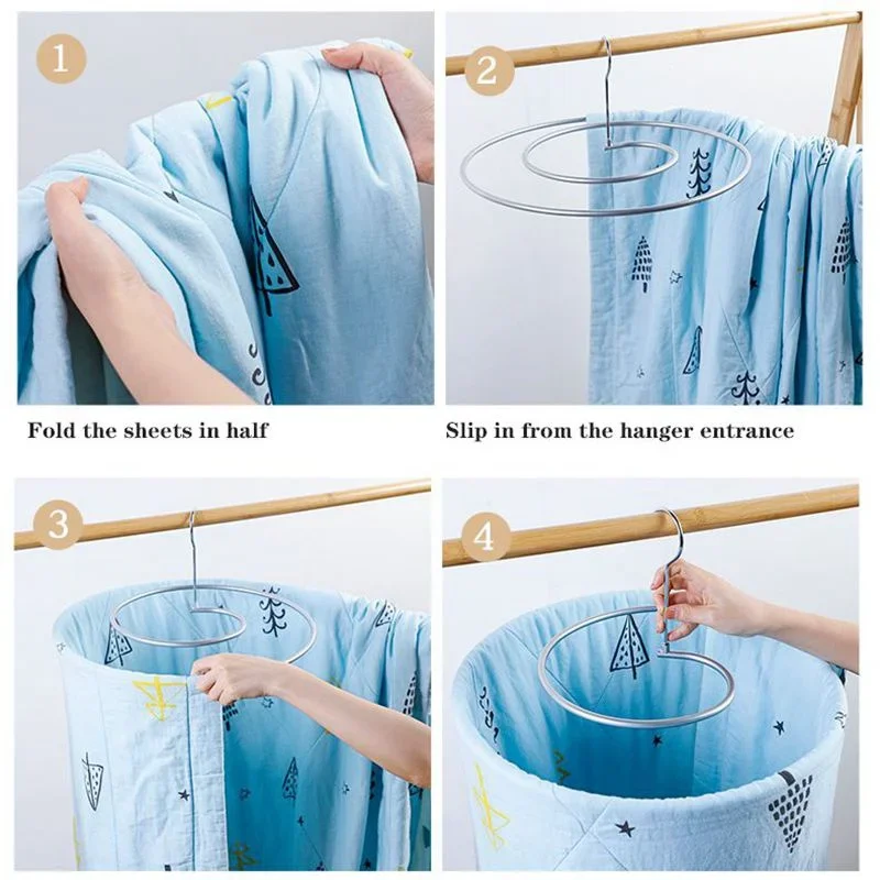 1Pc Round Spiral Quilt Sheets Hanger Stainless Steel Rotating Drying Rack Save Space Blanket Hanger Outdoor Home Balcony Hanger 6