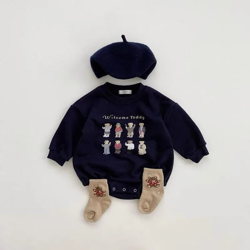 2024 New Baby Long Sleeve Cartoon Bodysuit Cotton Infant Casual Jumpsuit Fashion Bear Print Newborn Boy Girl Clothes 0-24M 3