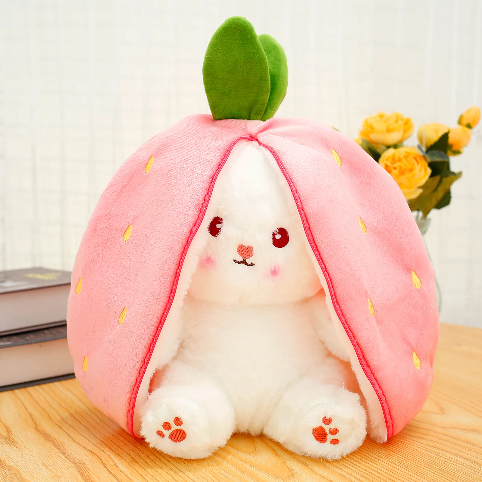 Lapin en Peluche - Peluche Lapin Fruit Réversible avec Fermeture Éc