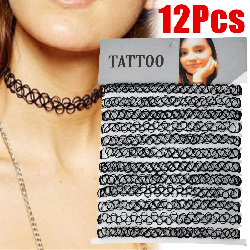 Fablinks 12 Choker Necklaces, Stretch Elastic Wire Tattoo Chokers for Teens