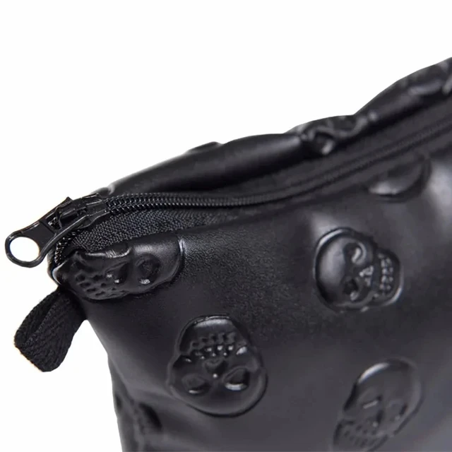 1 pc Black Skull Cosmetic Bag Women PU Leather Makeup Bag Travel Organizer For Cosmetics Toiletry Kit Bag Dropshipping