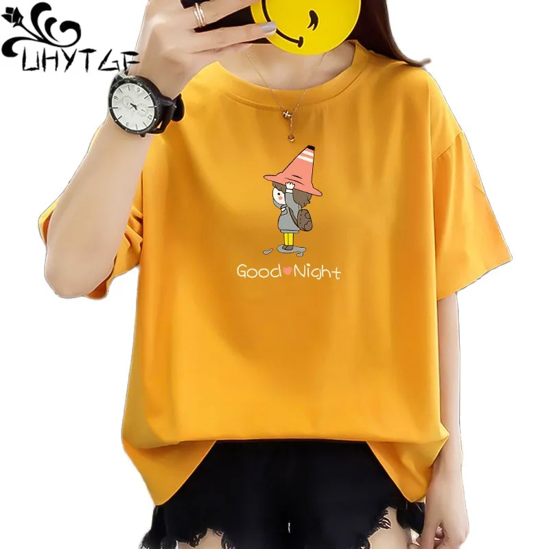 

UHYTGF 4XL Oversized T-Shirt Women Fashion Printed Alphabet Summer T-Shirts Female Short Sleeve O Neck Pullover Tops Ladies 2165