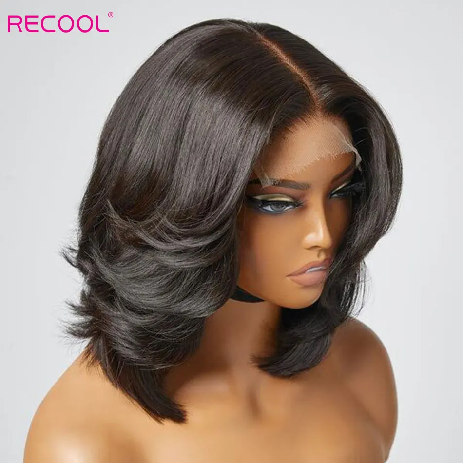 Recool Pre Plucked Handcraft Layered Cut 6&times;5 HD Lace Closure Wig Pre Bleached Wear&Go Glueless Short Bob Wig Human Hair