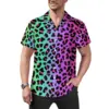 Rainbow Leopard Beach Shirt Cheetah Neon Print Hawaii Casual Shirts Male Retro Blouses Short Sleeve Pattern Clothing Big Size 1