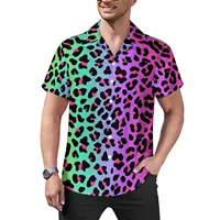 Rainbow Leopard Beach Shirt Cheetah Neon Print Hawaii Casual Shirts Male Retro Blouses Short Sleeve Pattern Clothing Big Size 1