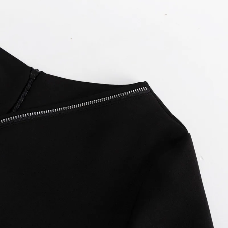 Vestido negro con cremallera y aberturas laterales para mujer, elegante y ajustado, estilo retro, para fiesta y noche.
