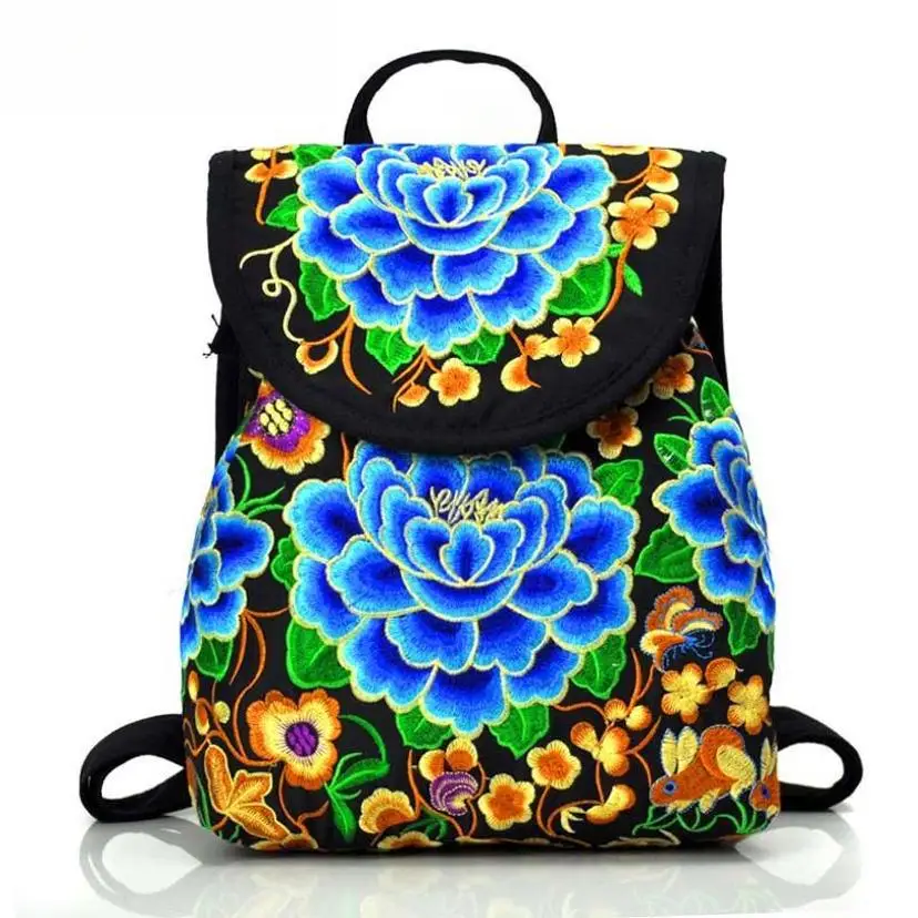 1 Pcs New Ethnic Style Canvas Embroidered Backpack Embroidered Women's Backpack Student Backpack Backpack