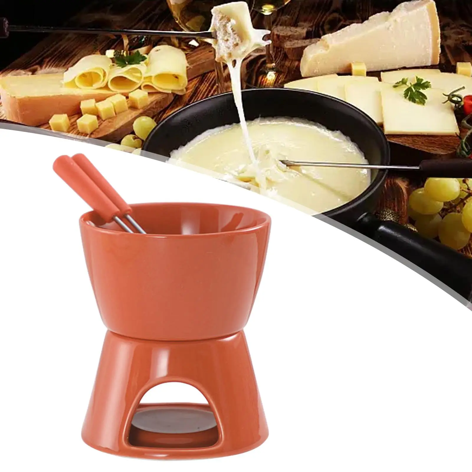 Fondue Pot Set 300ml Tea Light Porcelain Melting Pot for Candy Snack Tapas