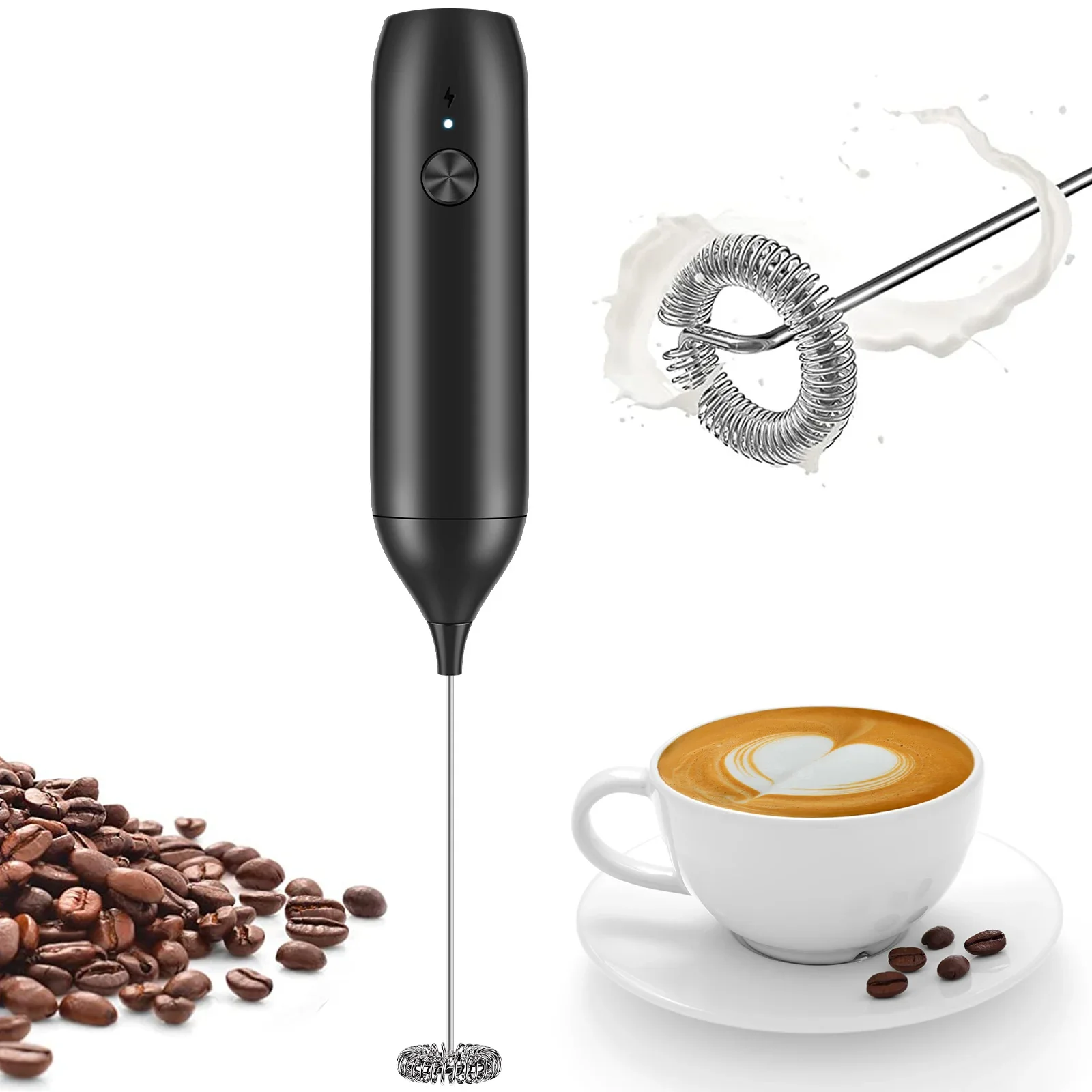 Montalatte ricaricabile con frusta elettrica 2 in 1, montalatte USB  domestico, montalatte elettrico portatile per caffè