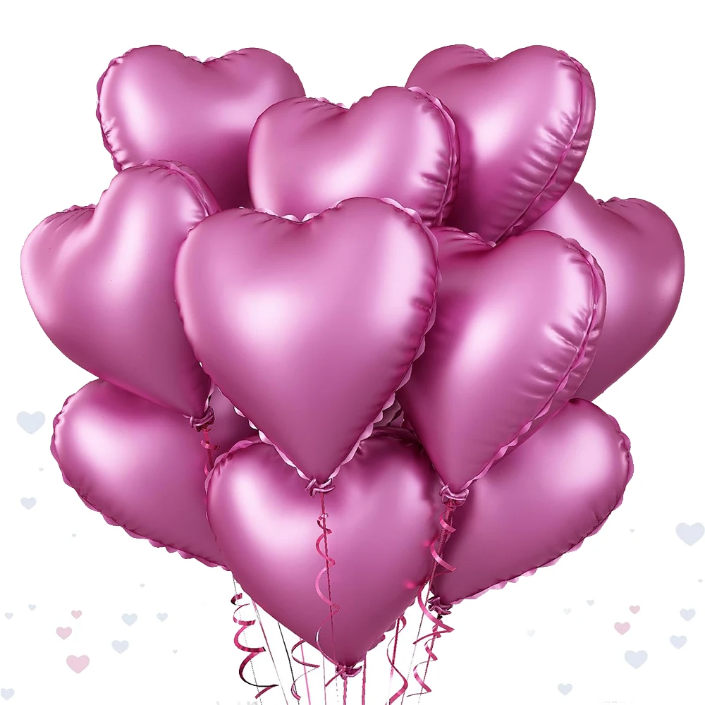 10-Pack Rose Red & Pink Heart Foil Balloons for Romantic Celebrations