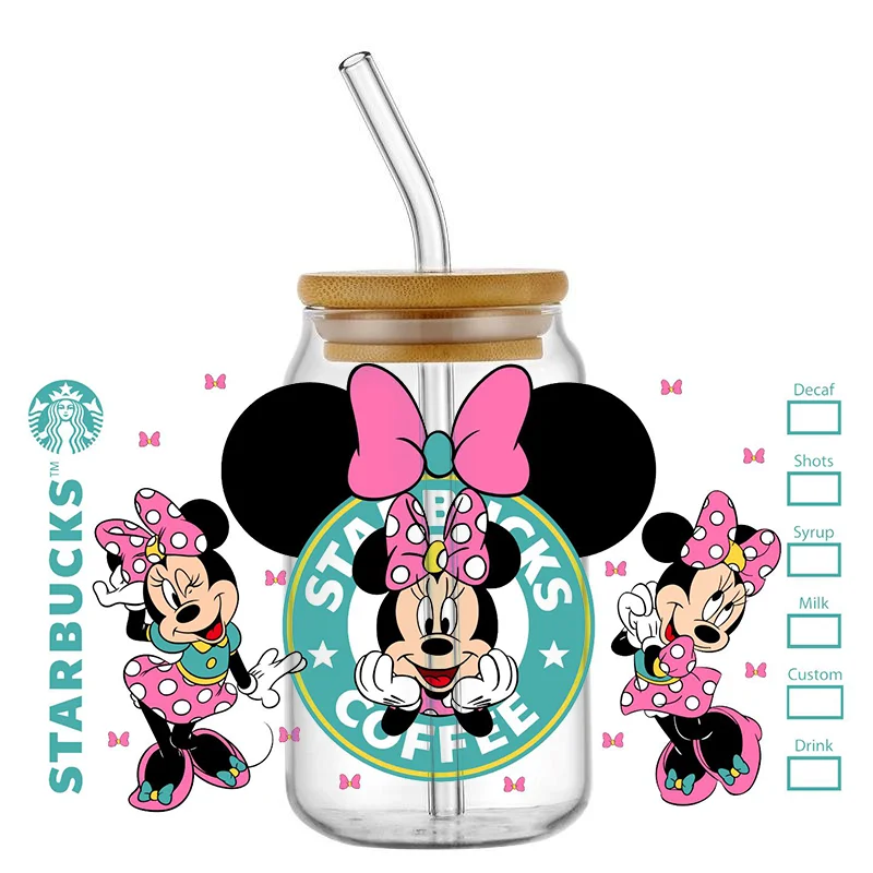 Miniso Cute Kawaii Mouse 16oz Cup UV DTF Wrap Self-adhesive Transfer Decals Custom Wrap Printing sticker cups cup wraps uv dtf wrap transfer
