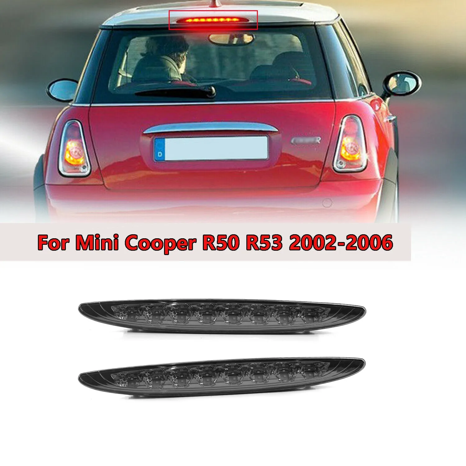 

Дымчатая линза, красная лампа дневного света для тормозной лампы 02-06 MINI Cooper R50 R53 1-го поколения, тормоз с высоким креплением, 63256935789