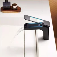 Brushed Gold Brass Mixer,Basin Fcucets,Hot & Cold Sink Waterfall Tap,with LED Temperature Display,Single Handle,Deck Mounted,New 2