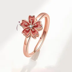 Shuangshuo Spinning Crystal Pink Flower Anxiety Relief Adjustable Ring for Women Fidget Metal Spinner Anti Stress Rotating Ring