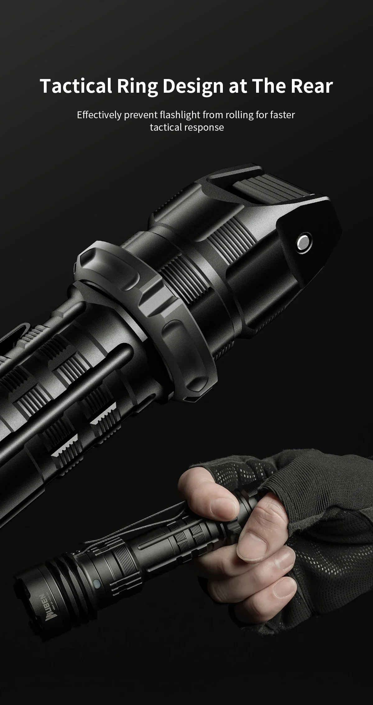 WUBEN T1 wiederaufladbare LED-Taschenlampe, 2000 Lumen, taktische wasserdichte Taschenlampe mit Schwanzschalter für die Jagd, Suche, Notlicht – Detail 11