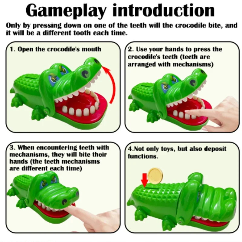 Crocodile piggy bank fingers bites teeth safe kids toy for coin saving and parent-child interaction