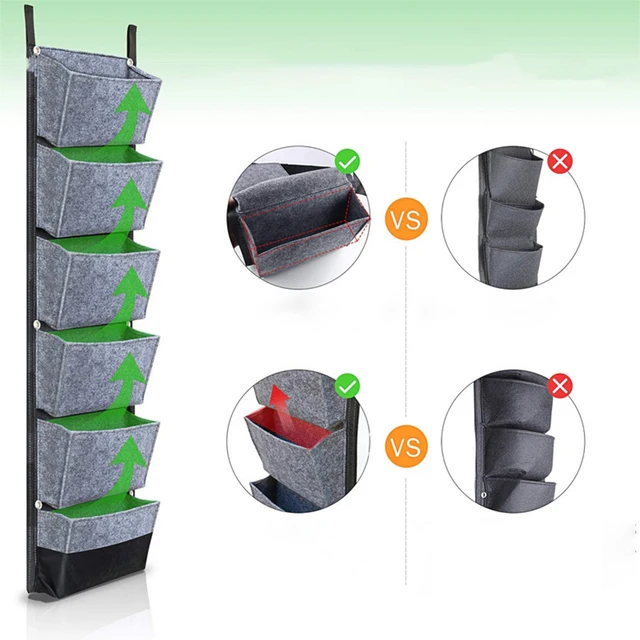 6 Zseb Lógó Filc Fekete Termesztés Táskák Függőleges Keresztfal Függő Ültetési Ültetett Kert Zöldségek Élő Kerti Táska - Image 4