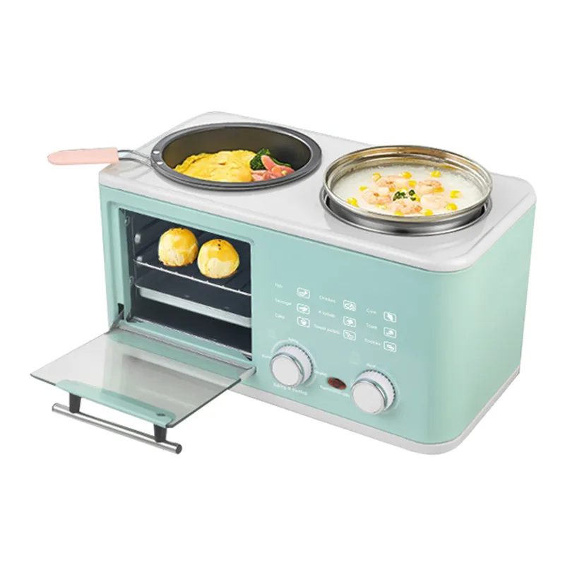 Household Electric 4 in 1 Breakfast Machine Mini Bread Toaster Baking Oven Omelette Fry Pan Hot Pot Boiler Food Steamer 2