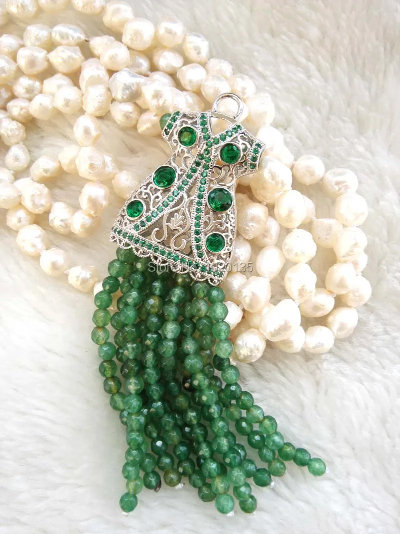 freshwater pearl white  baroque reborn keshi green stone  faceted necklace 60inch nature clothes pendant