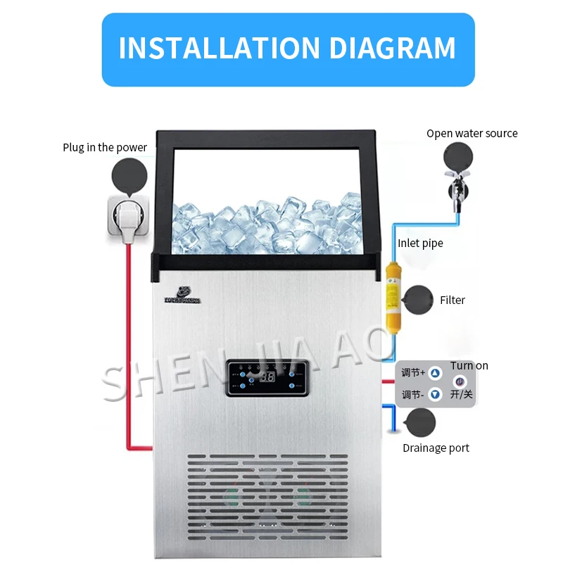 70KG/days 110-220V Ice machine commercial ICE MAKER small tea shop/bar/large capacity household/automatic ice making machine 1pc 3