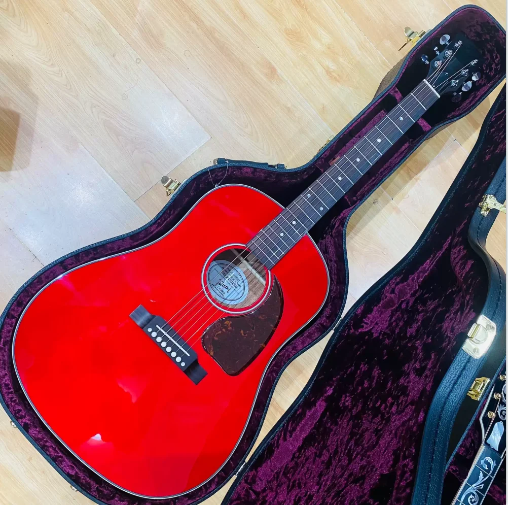 

41 inch J45 series red glossy paint finish all solid wood acoustic guitar comes with a free hard box