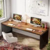 Tribesigns 78''Modern Large Office Desk, 2-Person Computer Workstation, Industrial Wooden Desk with Metal Legs 1