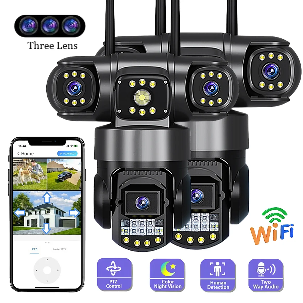 V380 Pro WiFi IP Camera Outdoor 12MP 6K Triple Lenses Triple Screens ...