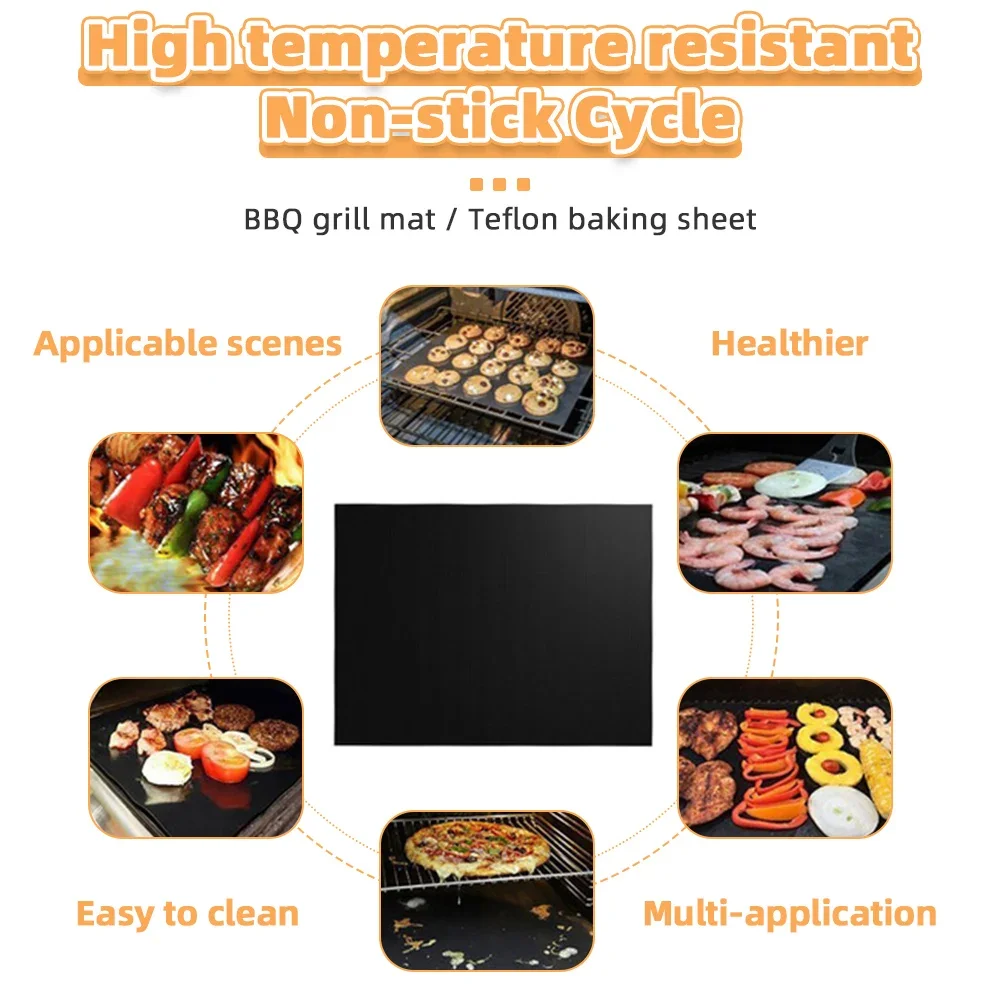 BBQ Grill Mat Reusable Barbecue Outdoor Kitchen Baking Non-stick Pad Cooking Plate Party PTFE BBQ Grill Mat Accessories