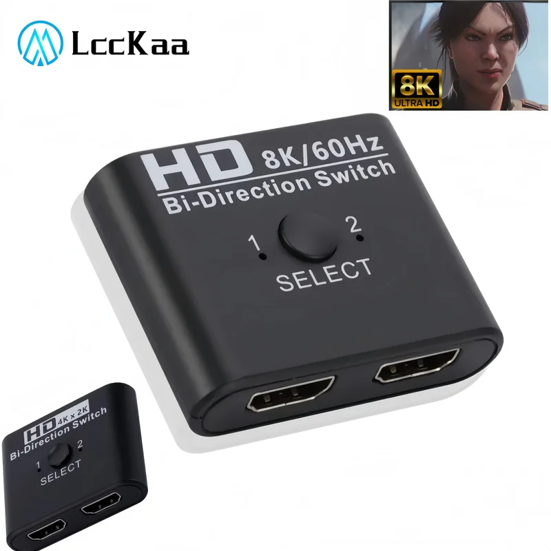 8K 60Hz HDMI Switch 4K 120Hz Bi-Direction 2 Ports HDMI Splitter Switch for Laptop PC Xbox PS3/4 TV Box to Monitor TV Projector