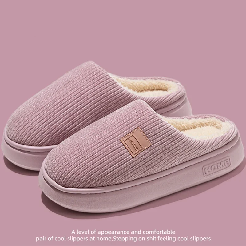 Indoor Soft Plush Slippers Women Corduroy Thick Bottom Non Slip Cotton Slippers Woman Light Round Toe Home Cotton Shoes Mujer