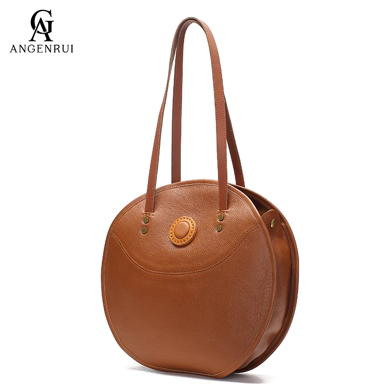Women's Bags 2022 New Fashion Handmade First Layer Cowhide Female Bag Commuter Large-capacity Round | Багаж и сумки