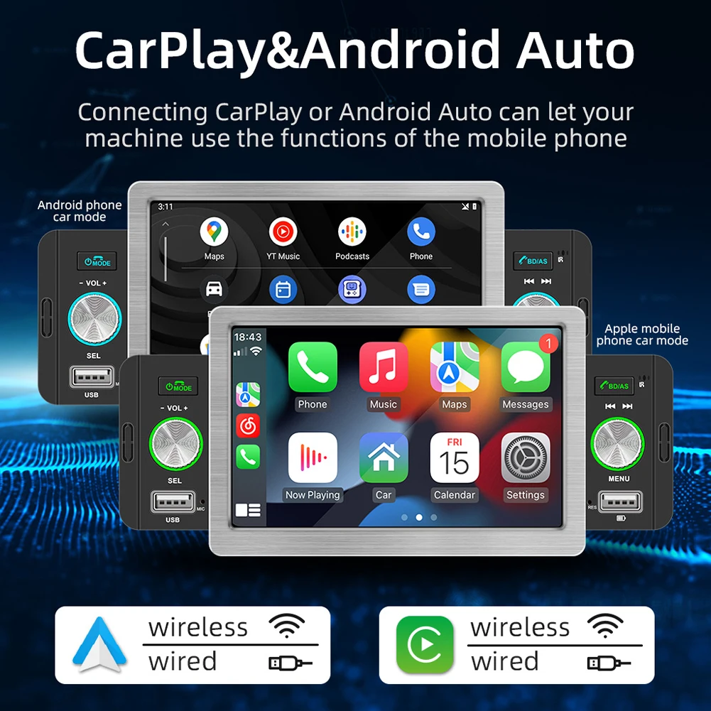 

Car Radio Audio 5 Inch Touch Screen 1 Din CarPlay Android Auto Multimedia Player BT 5.1 MirrorLink FM Receiver Car Accessories