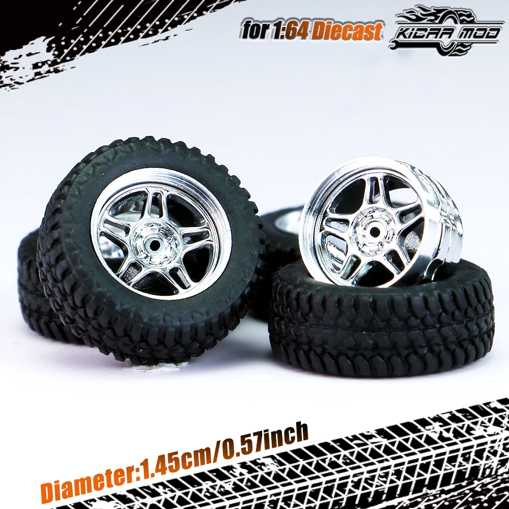 Kicarmod 1/64 Modellauto Allterrain-Räder mit Gummireifen Nietenachse Metallfelgen Durchmesser 14,5mm Umbauteile für Geländefahrzeuge – Detail 8