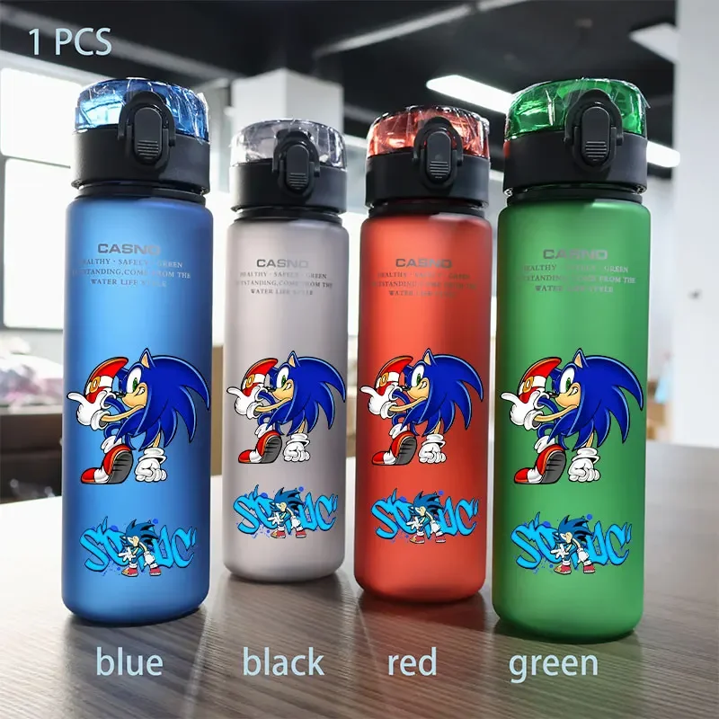 thumbnail image 1 of Botella de agua Sonic The Hedgehog de 560 ml para niños, de plástico, de gran capacidad, portátil, color negro, azul, rojo y verde, 1 of 5