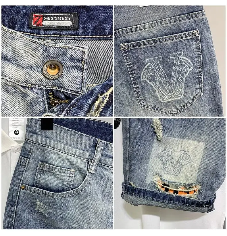 Men's Jeans Ripped Shorts Summer New Fashion Casual Vintage Slim Fit Denim Shorts Streetwear y2k jeans