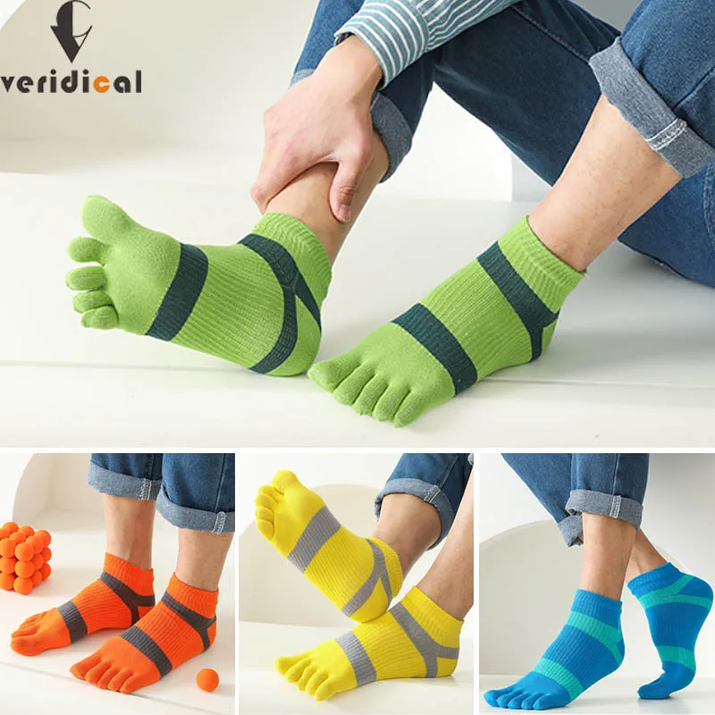 

5 Pairs Sport Toe Socks Compression Cotton Striped Bright Color Bike Run Sweat-Absorbing Deodorant Invisible 5 Finger Socks