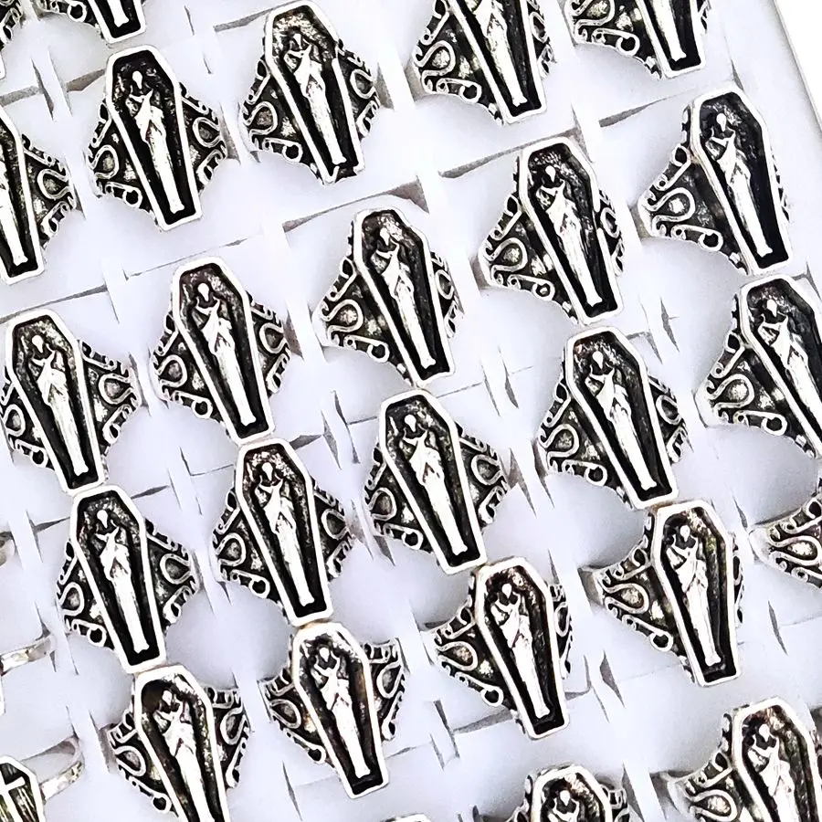 Wholesale 20pcs/lot Gothic Vintage Coffin Egyptian Mummy Ring Retro Cross Metal Punk Rings 6