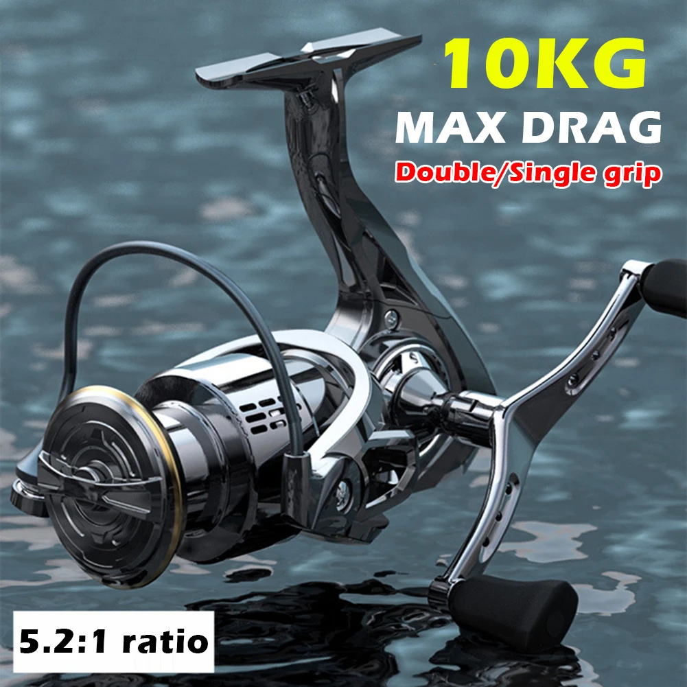 

Lightweight Spinning Reel 10KG Max Drag Shallow Metal Spool Single/Double Grip Fishing Coil For Carp Freshwater Saltwater Tackle