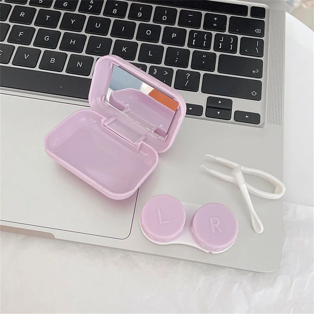 2PCS Colorful Contact Lens Case Set Portable Pocket Mini Contact Lens Case Travel Kit Easy Carry with Mirror Lense Box Container