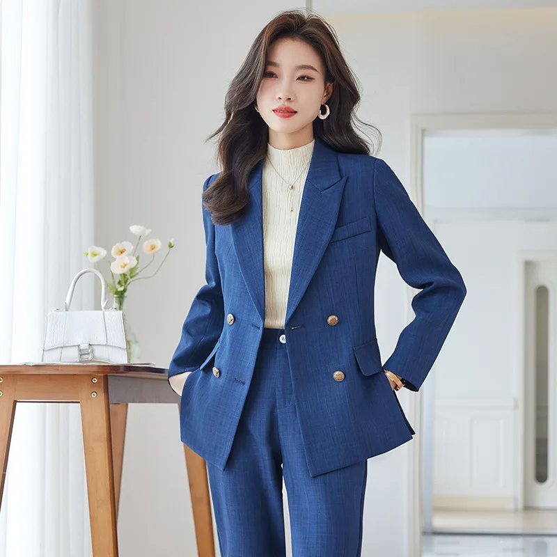 

Blue Suit Jacket Women's Small Casual Spring and Autumn 2023 New High Sense Goddess Temperament Professional Tailored Suit Suit