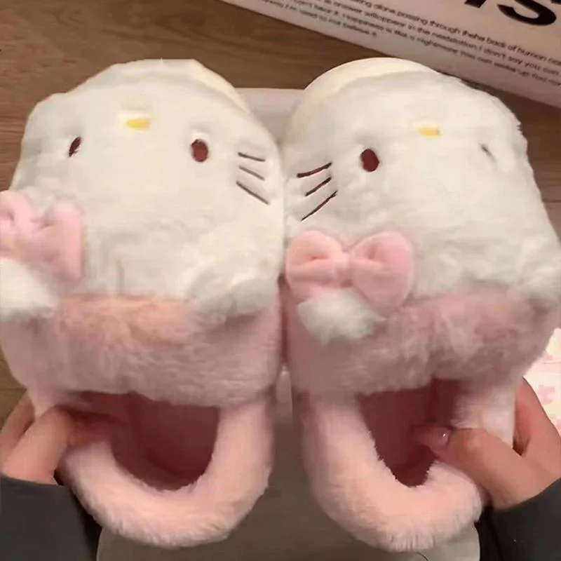 

Sanrio Hello Kitty Kuromi My Melody Thick-soled cotton shoes women's outerwear cute cartoon bag heel cotton slippers Plush Gift