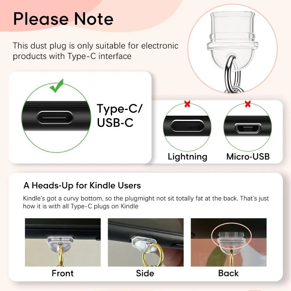 4개/세트 리본 디자인 먼지 방지 플러그 참 DIY 타입 C/USB C 충전 포트 보호 레진 선물 휴대폰 먼지 방지 플러그 (킨들용)