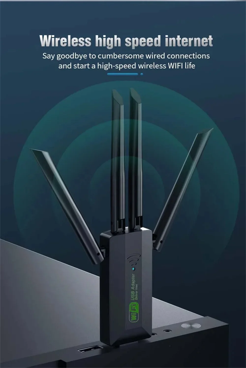 듀얼 밴드 USB wifi 1200Mbps 어댑터 2.4GHz 5GHz WiFi 4 안테나 PC 미니 컴퓨터 600Mbps 네트워크 카드 수신기