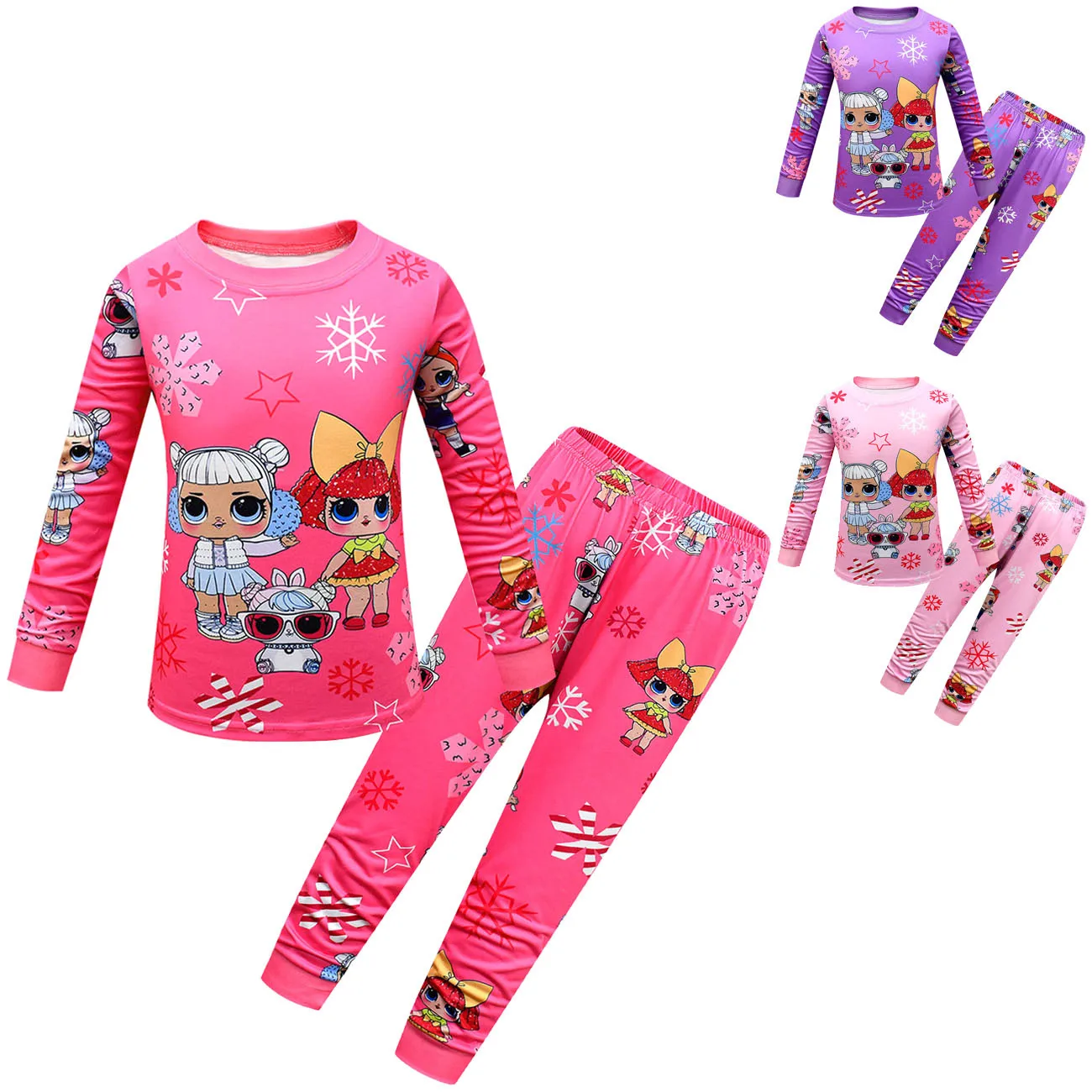 L-LOL Clothing 3 6 8 10y Kids Homewear Suit Long-sleeved Two-piece Pajamas Birthday Gift For Girls Kids autumn clothes pajamas