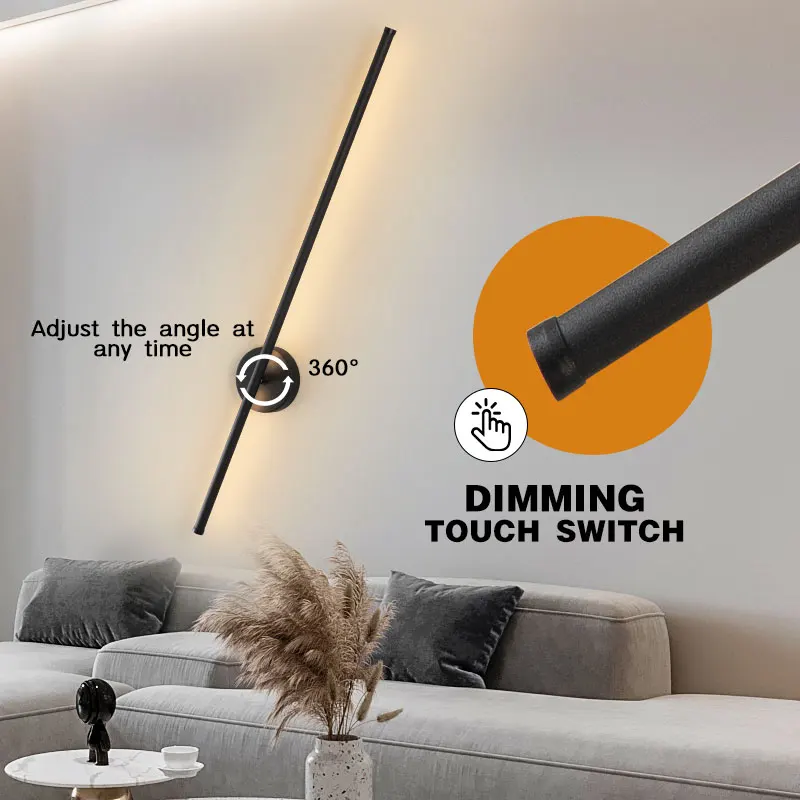블랙 터치 스위치 디밍 LED 벽 램프 벽 조명 침실 거실 실내 8w 12w 16w 20w LED 벽 Sconce 복도