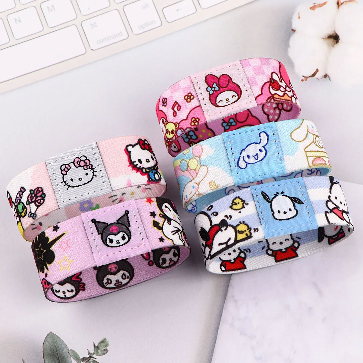 

Sanrio SeriesCinnamorollHello KittyMelodyKuromiCartoon Printed Elastic Wrist Band Sports Elastic Wrist Bracelet Washable Elastic