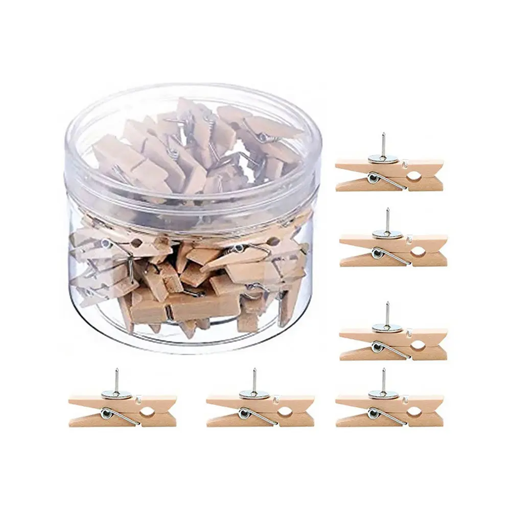 50Pcs 다목적 푸시핀 클립 나무 압정 사진 고정 클램프 가정 사무실 코르크 보드 장식을위한 가볍고 휴대하기 쉬운 클램프