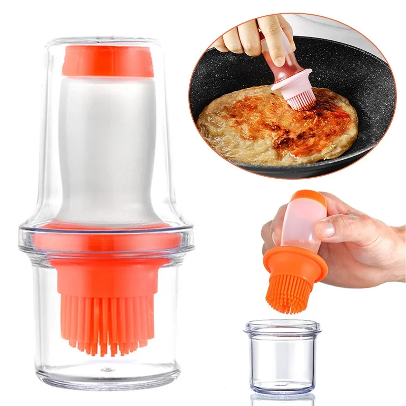 Portable Oil Sauce Spice Bottle Oil Dispenser With Silicone Brush For Cooking Baking BBQ Seasoning Kitchen Food Grade Can